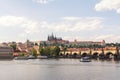 Czech Republic, Prague panorama of the old town architecture with Vitava river, colorful old town, St. Vitus Cathedral and Charles Royalty Free Stock Photo