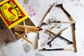 burnt out family house after fire made of used matches - safety first - security concept Royalty Free Stock Photo