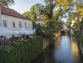 Czech Republic, Prague, September 8, 2018: Certovka river, Devil`s Channel, also called Little Prague Venice between Kampa island Royalty Free Stock Photo