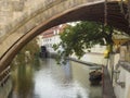 Czech Republic, Prague, September 8, 2018: Certovka river, Devil`s Channel, also called Little Prague Venice between Kampa island Royalty Free Stock Photo