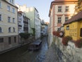 Czech Republic, Prague, September 8, 2018: Certovka river, Devil`s Channel, also called Little Prague Venice between Kampa island Royalty Free Stock Photo