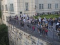 Czech Republic, Prague , September 8, 2018: The crowd of tourist people takeing picture of Prague castle panorama on Royalty Free Stock Photo