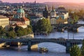 Skyline of Prague over Vlatava river Royalty Free Stock Photo