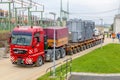 CZECH REPUBLIC, PRESTICE, 11 NOVEMBER, 2014:Transport of heavy, oversized loads and construction machinery Royalty Free Stock Photo