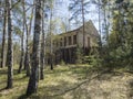 Czech Republic, Ralsko, April 26, 2019: Abandoned ruined house building at former Soviet army military training range