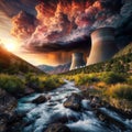 Nuclear power plant Temelin in Czech Republic at sunset. 3D rendering, generative ai