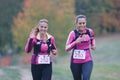 CZECH REPUBLIC, SLAPY, October 2018: Trail Maniacs Run Competition. Two Women Running Together.