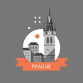 Prague symbol, old town, tower with clock and group of houses, Czech Republic travel destination