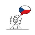 czech speaking cartoon girl with speech bubble in flag of Czech Republic colors, female character learning czech