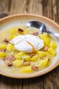 Czech traditional cabbage soup with smoked meat and potatoes Royalty Free Stock Photo
