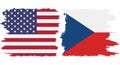 Czech and USA grunge flags connection vector