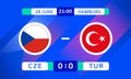 Czech vs Turkey Match Design Element. Flags Icons with transparency isolated on blue background. Football Championship Competition