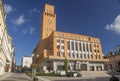 Functionalist town hall with high clock tower. Jablonec-nad-Nisou, North Bohemia, Czechia