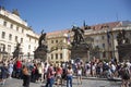 Czechia people and foreigner travelers waiting visit and looking Changing The Guard at gate front of Prague castle