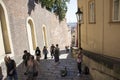 Czechia people playing violin for money and show at Prague castle