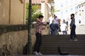 Czechia people playing violin for money and show at Prague castle Royalty Free Stock Photo