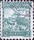 Czechoslovakia Circa 1929 : A postage stamp printed in Czechoslovakia showing the PernÃÂ¡tejn castle