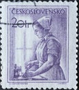 Czechoslovakia Circa 1954: A postage stamp printed in Czechoslovakia showing a portrait of a hooded nurse