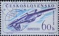 Czechoslovakia Circa 1960: A postage stamp printed in Czechoslovakia showing a Zlin Z-226 in aerobatics overhead. 1st aerobatic wo
