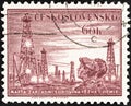 CZECHOSLOVAKIA - CIRCA 1953: A stamp printed in Czechoslovakia from the `Miner`s Day` issue shows Miners and colliery shaft head