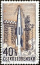 CZECHOSLOVAKIA - CIRCA 1962: A stamp printed in Czechoslovakia shows launching of Soviet rocket, circa 1962.