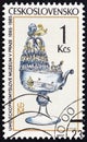 CZECHOSLOVAKIA - CIRCA 1985: A stamp printed in Czechoslovakia shows Venetian glass container (16th century)