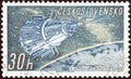 CZECHOSLOVAKIA - CIRCA 1961: A stamp printed in Czechoslovakia shows Sputnik 3, circa 1961. Royalty Free Stock Photo