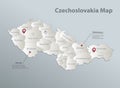 Czechoslovakia map, administrative division with names, blue white card paper 3D