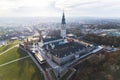 01.03.2023 Czestochowa, Poland. Aerial view of Jasna Gora monastery in Poland