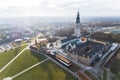 01.03.2023 Czestochowa, Poland. Drone view of a famous Catholic Monastery in Czestochowa