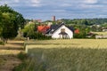 Czluchow, Pomeranian Voivodeship / Poland - June 16, 2019:. A view of the Teutonic tower from the side of the stone street. A