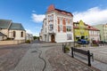 Czluchow, pomorskie / Poland-July, 12, 2020: Old tenements in a small town. Renovated buildings in Central Europe