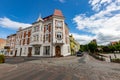 Czluchow, pomorskie / Poland-July, 12, 2020: Old tenements in a small town. Renovated buildings in Central Europe