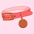 Pink leather dog collar with gold buckle and round badge. Royalty Free Stock Photo
