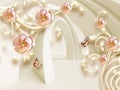 3D wallpaper pink jewelry flowers on tunnel background