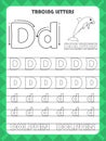 Trace letters of English alphabet and fill colors Uppercase and lowercase D. Handwriting practice for preschool kids worksheet. Royalty Free Stock Photo