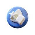 3D Minimalist Scene with White Star, Triangle, and Rectangle on Glossy Blue Circle Royalty Free Stock Photo
