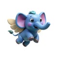 3D Cartoon Blue Flying Elephant with Pink Cheeks and Green Accents on White Background Royalty Free Stock Photo