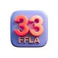3D Rounded Square Icon with Glossy Red-Orange \'33\' and \'FFLA\' Text on Lavender Background Royalty Free Stock Photo