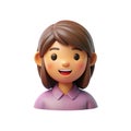 3D Smiling Female Character with Brown Hair and Purple Shirt on White Background Royalty Free Stock Photo