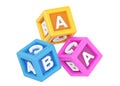 3d abc flying cubes for kids, toy alphabet block for play. Child colorful boxes render illustration Royalty Free Stock Photo