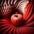 3d abstract background concept art with striped red and white 3d apple. For nanner, posters and other design. Generative AI