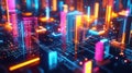 3d abstract background, cozy modern techno illustration of mystical data base, with neon light geometrical elements AI Royalty Free Stock Photo