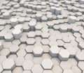 3D abstract background of extruding white hexagons with shallow depth of field