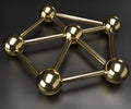 3d abstract background of a pentagon shaped molecules and atoms structure with gold metal effect