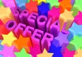 3d abstract background with purple text special offer and many colorful stars