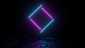 3d abstract background render, pink and blue neon lights fly over the ground, retrowave and synthwave illustration.