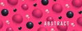 3D abstract black, pink and holographic spheres on pink background. Royalty Free Stock Photo