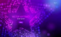 3D abstract blue and proton purple mesh star background with circles, lens flares and glowing reflections. Vector Royalty Free Stock Photo