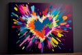 A 2D abstract canvas featuring a explosion of hearts in a burst of colors.generative ai